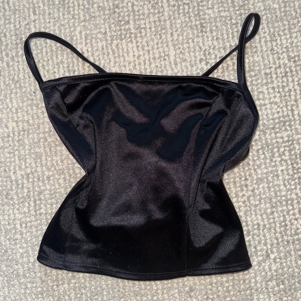 Blue Blush Black Shiny Crop Top